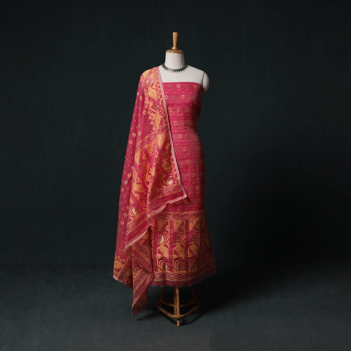 Phulia Jamdani Silk Cotton 2pc Unstitched Dress Material Kurta Set 20