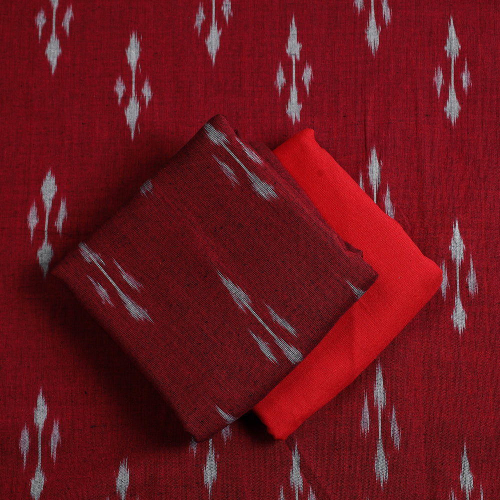 Red - 3pc Cotton Handloom Pochampally Ikat Dress Material 15