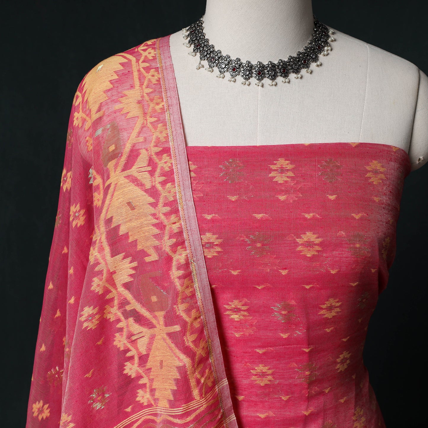 Phulia Jamdani Silk Cotton 2pc Unstitched Dress Material Kurta Set 20