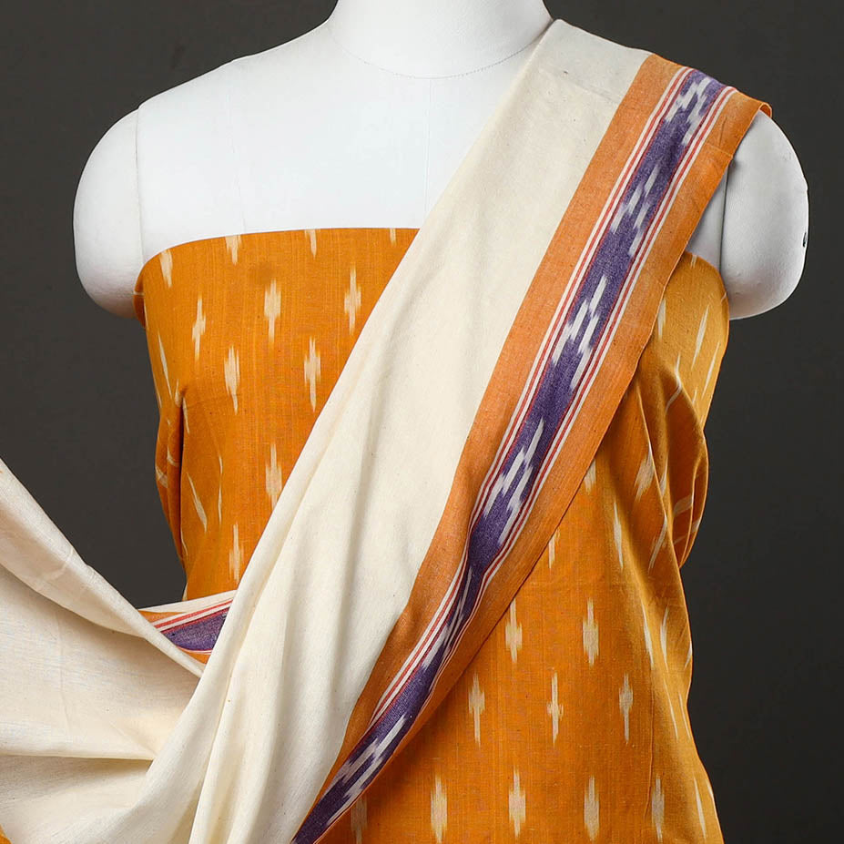 Orange - 3pc Cotton Handloom Pochampally Ikat Dress Material 18