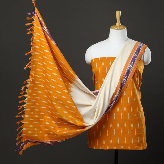 Orange - 3pc Cotton Handloom Pochampally Ikat Dress Material 18