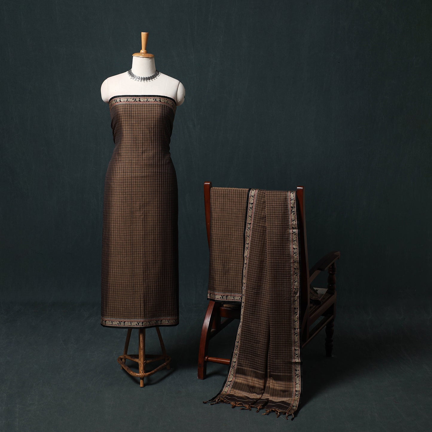 Dharwad Checks Mercerised Cotton 3pc Unstitched Dress Material Suit Set 06