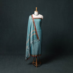 Blue - Dharwad Checks Mercerised Cotton 3pc Unstitched Dress Material Suit Set 07
