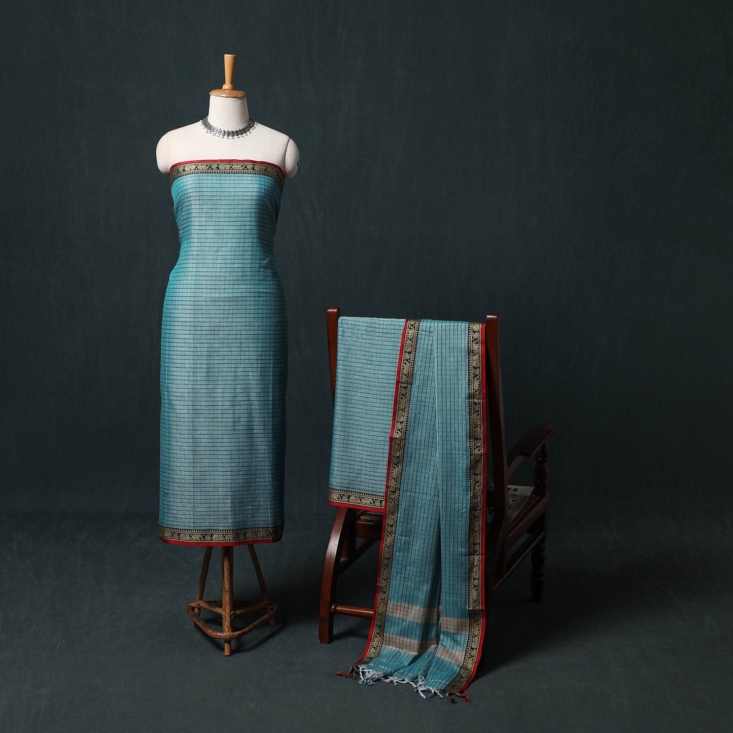 Dharwad Checks Mercerised Cotton 3pc Unstitched Dress Material Suit Set 07