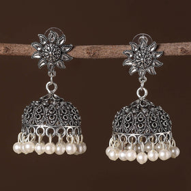 Vedika German Silver Beaded Jhumki Earrings 