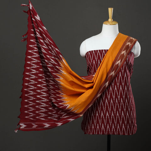 Maroon - 3pc Cotton Handloom Pochampally Ikat Dress Material 03