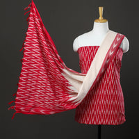 Red - Pink - 3pc Cotton Handloom Pochampally Ikat Dress Material 04