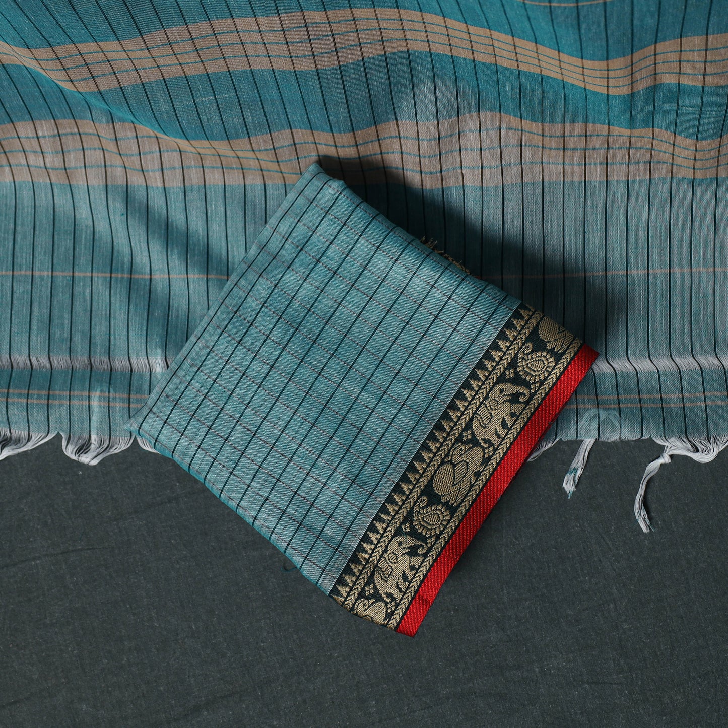 Dharwad Checks Mercerised Cotton 3pc Unstitched Dress Material Suit Set 07