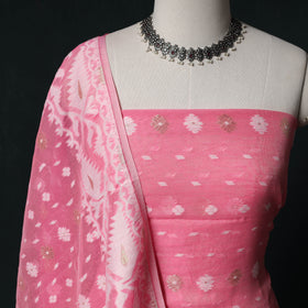 Phulia Jamdani Silk Cotton 2pc Unstitched Dress Material Kurta Set 24