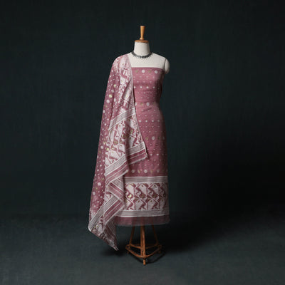 Phulia Jamdani Silk Cotton 2pc Unstitched Dress Material Kurta Set 25