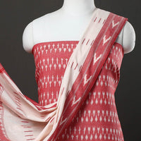 Red - Pink - 3pc Cotton Handloom Pochampally Ikat Dress Material 09