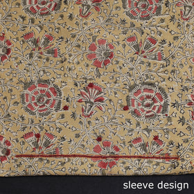  Kalamkari Block Printed Kundan & Bead Work Hand Embroidery Cotton Kurta Material 