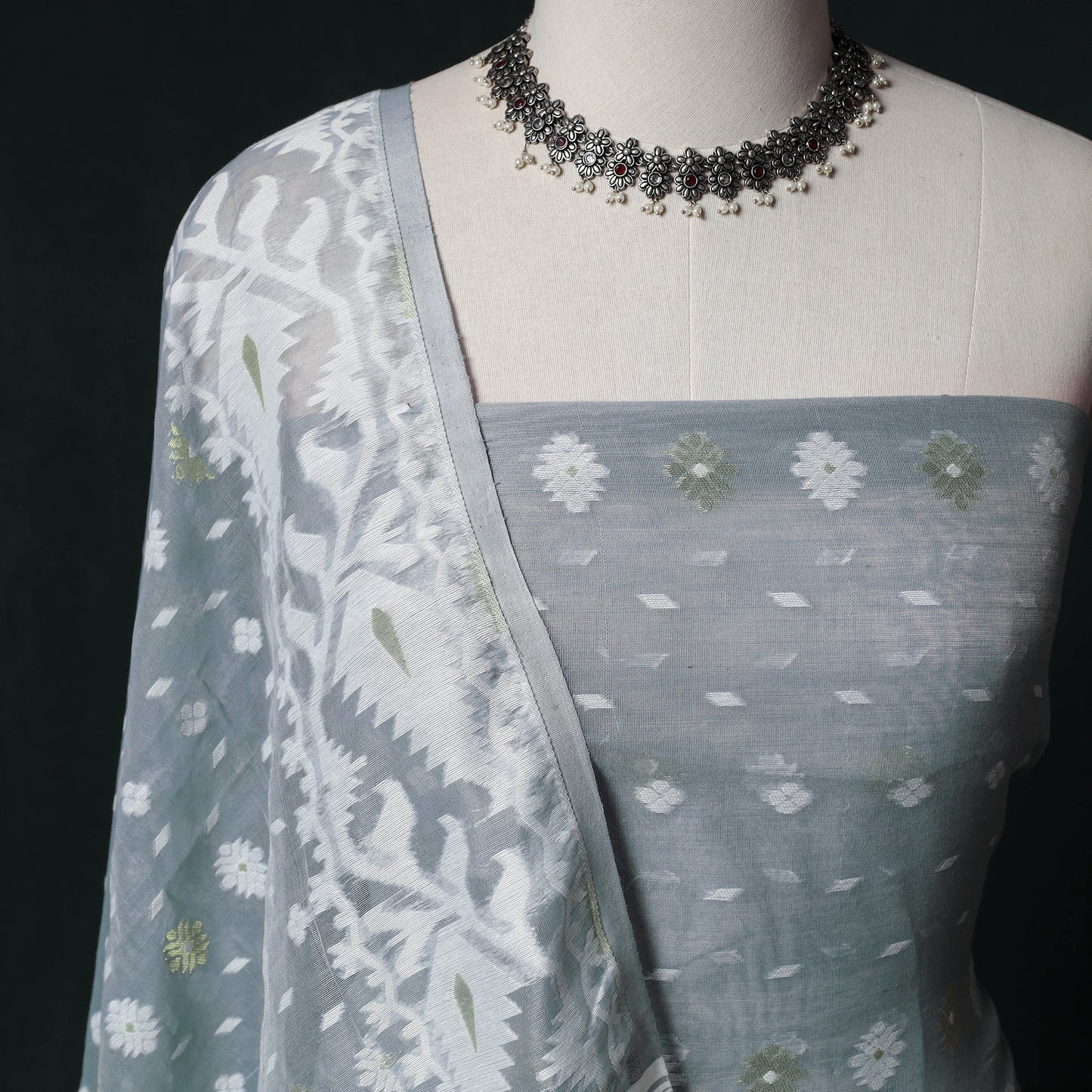 Phulia Jamdani Silk Cotton 2pc Unstitched Dress Material Kurta Set 26