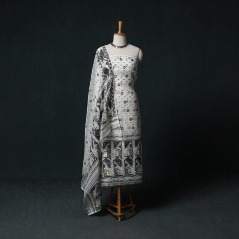 Phulia Jamdani Silk Cotton 2pc Unstitched Dress Material Kurta Set 27