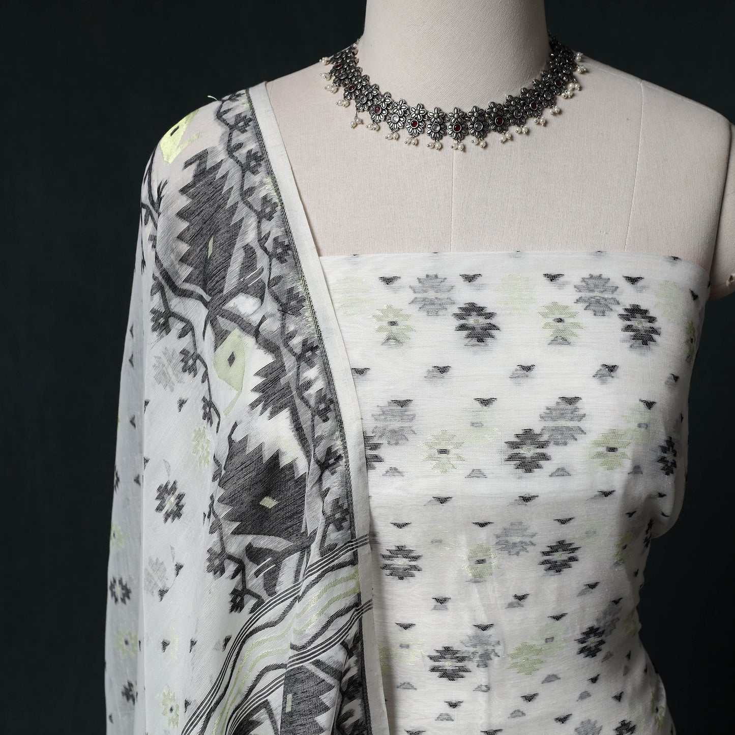 Phulia Jamdani Silk Cotton 2pc Unstitched Dress Material Kurta Set 27