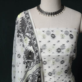 Phulia Jamdani Silk Cotton 2pc Unstitched Dress Material Kurta Set 27