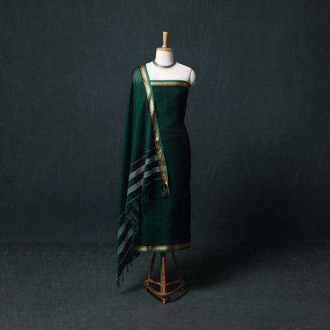 Green - Dharwad Mercerised Cotton 3pc Unstitched Dress Material Suit Set 11