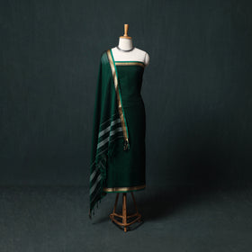 Green - Dharwad Mercerised Cotton 3pc Unstitched Dress Material Suit Set 11