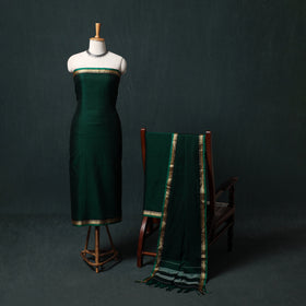 Green - Dharwad Mercerised Cotton 3pc Unstitched Dress Material Suit Set 11