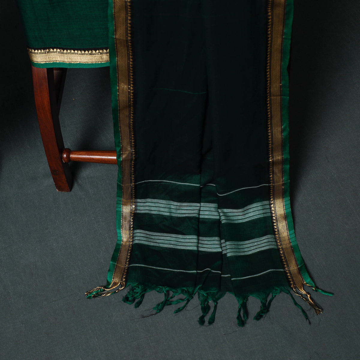 Green - Dharwad Mercerised Cotton 3pc Unstitched Dress Material Suit Set 11