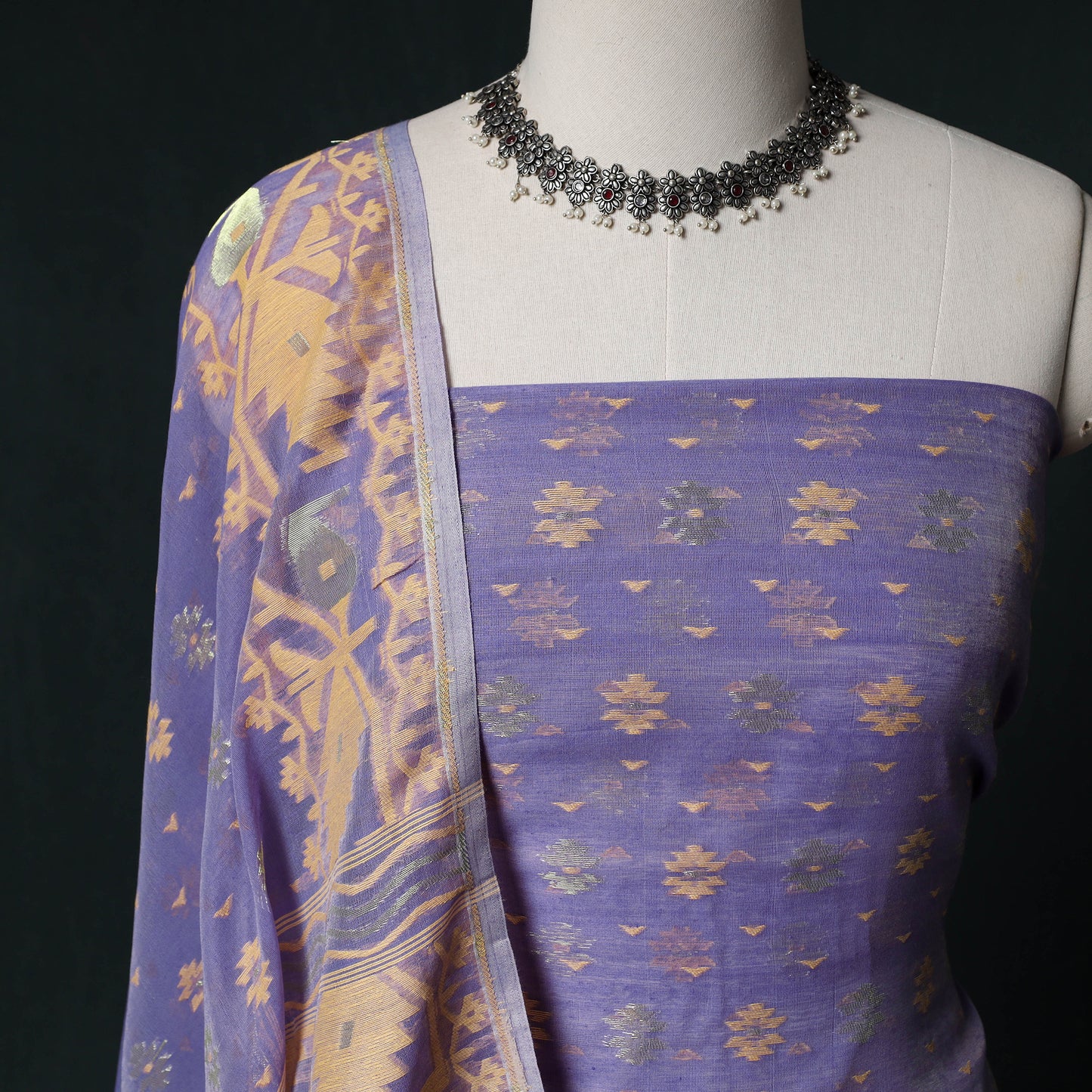 Phulia Jamdani Silk Cotton 2pc Unstitched Dress Material Kurta Set 28