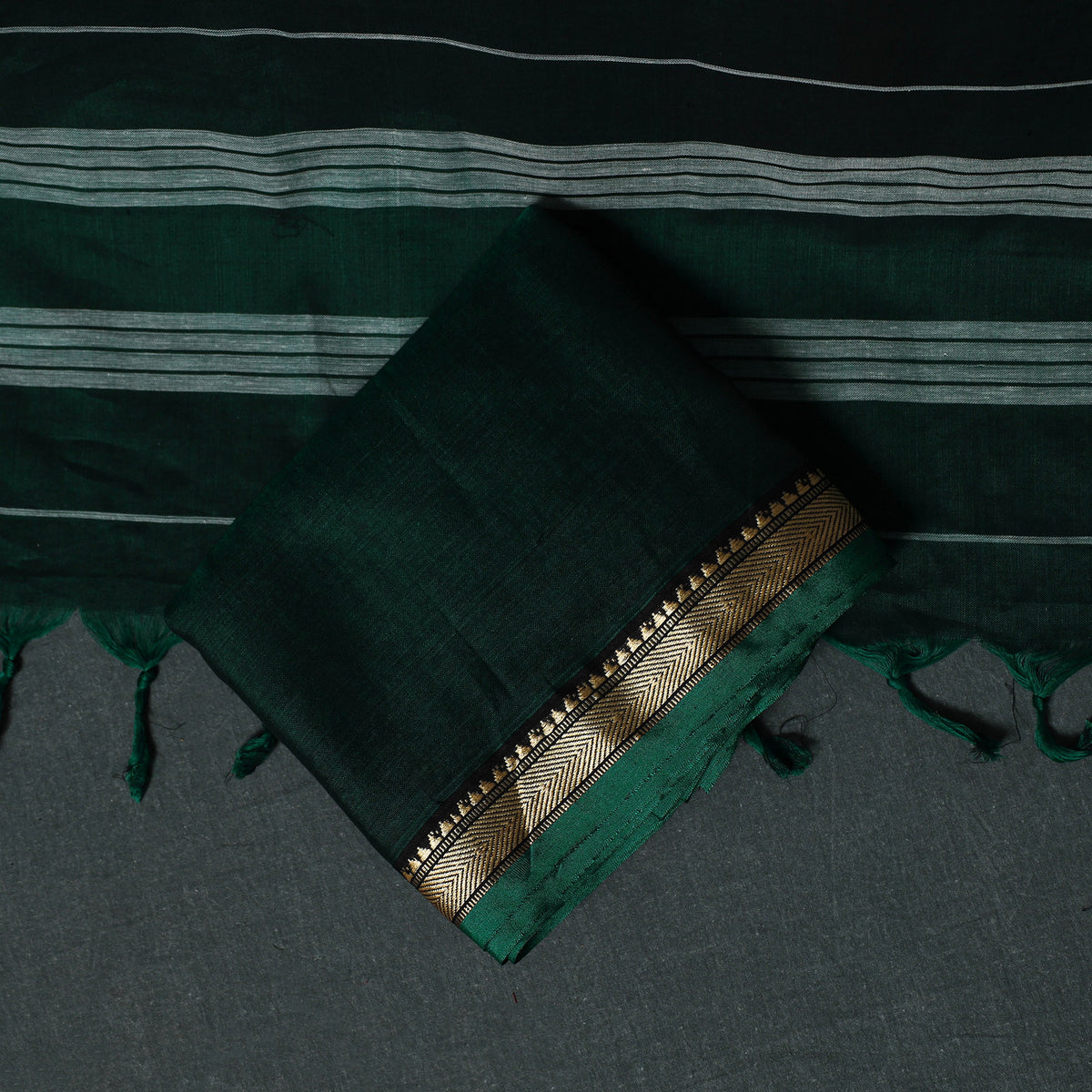 Green - Dharwad Mercerised Cotton 3pc Unstitched Dress Material Suit Set 11