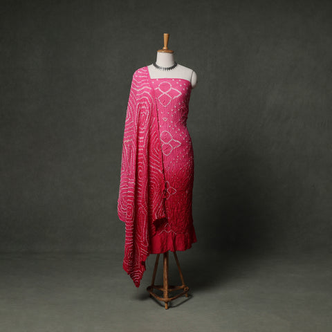 Kutch Bandhani Tie-Dye Modal Silk Unstitched Dress Material Suit Set 01