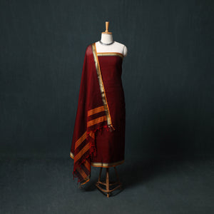 Maroon - Dharwad Mercerised Cotton 3pc Unstitched Dress Material Suit Set 18