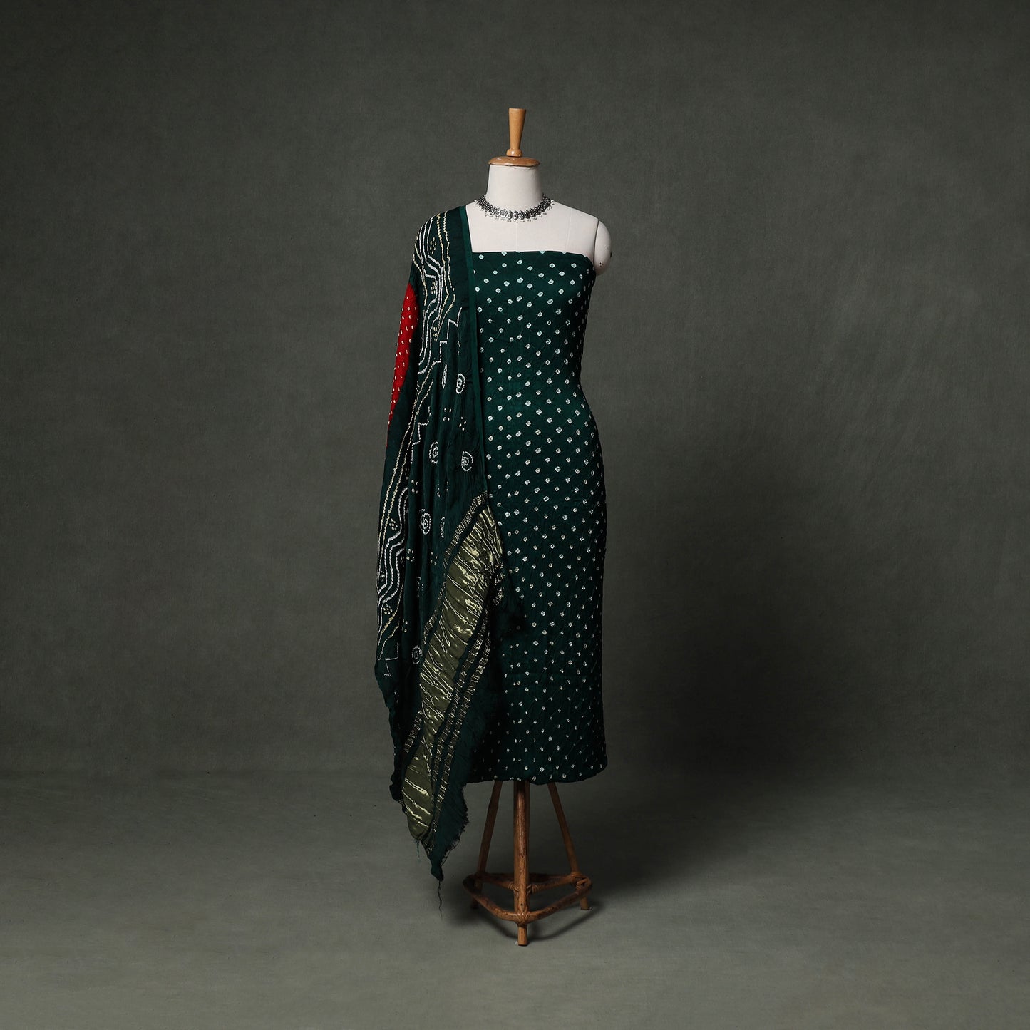 Kutch Bandhani Tie-Dye Modal Silk Unstitched Dress Material Suit Set 04