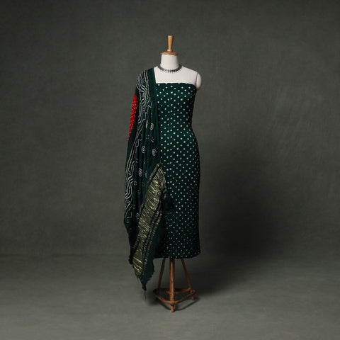 Kutch Bandhani Tie-Dye Modal Silk Unstitched Dress Material Suit Set 04