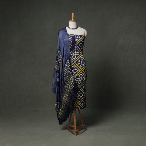 Kutch Bandhani Tie-Dye Modal Silk Unstitched Dress Material Suit Set 06