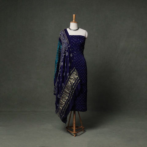 Kutch Bandhani Tie-Dye Modal Silk Unstitched Dress Material Suit Set 07