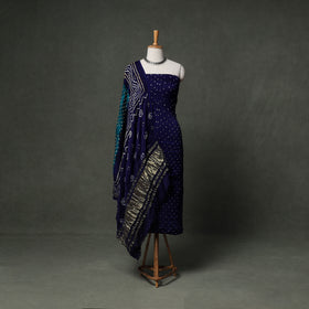Kutch Bandhani Tie-Dye Modal Silk Unstitched Dress Material Suit Set 07