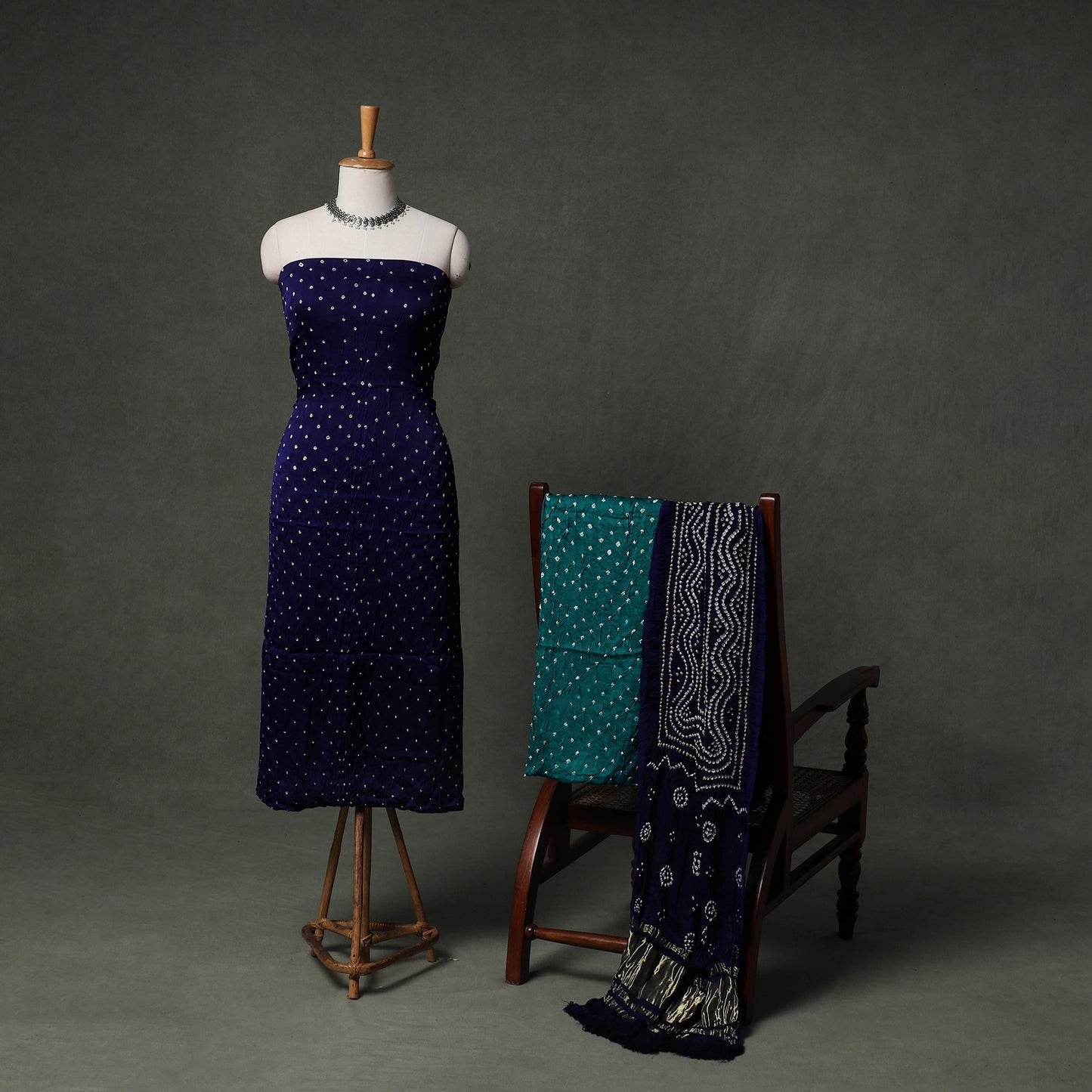 Kutch Bandhani Tie-Dye Modal Silk Unstitched Dress Material Suit Set 07