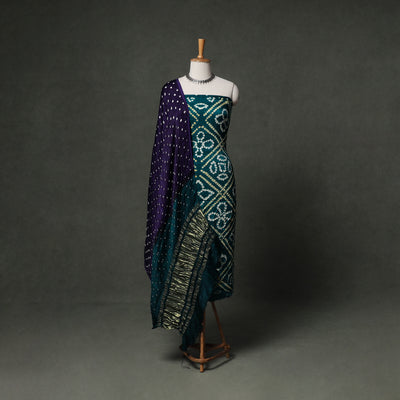 Kutch Bandhani Tie-Dye Modal Silk Unstitched Dress Material Suit Set 09