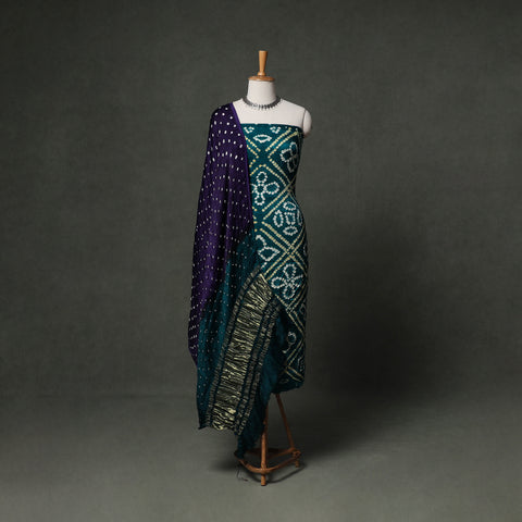 Kutch Bandhani Tie-Dye Modal Silk Unstitched Dress Material Suit Set 09