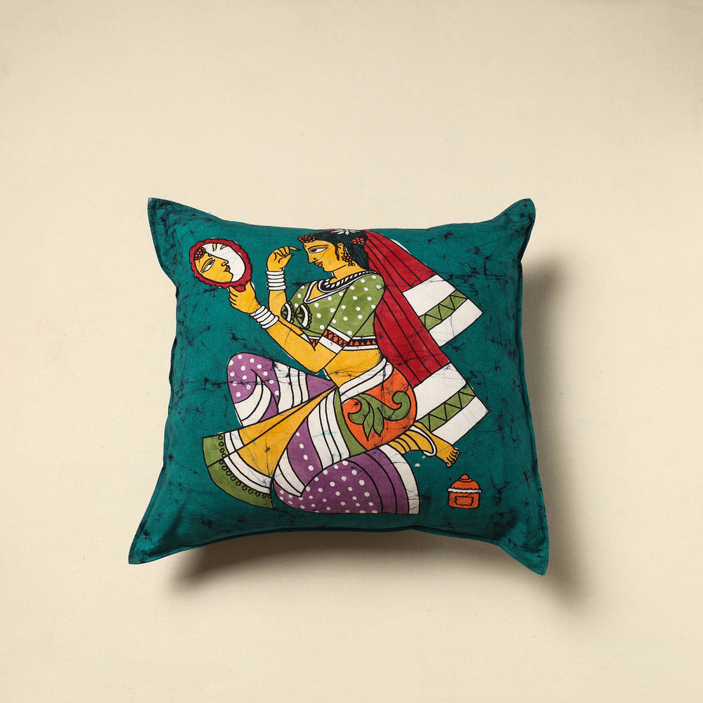 Green - Pure Cotton Hand Batik Cushion Cover (18 x 18 in) 03