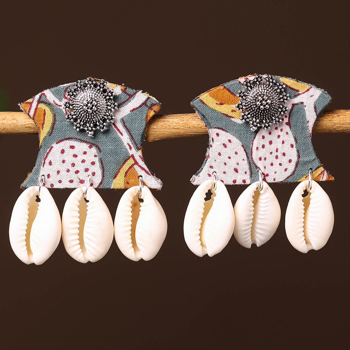 Zahira Handcrafted GS & Shell Work Fabart Earrings