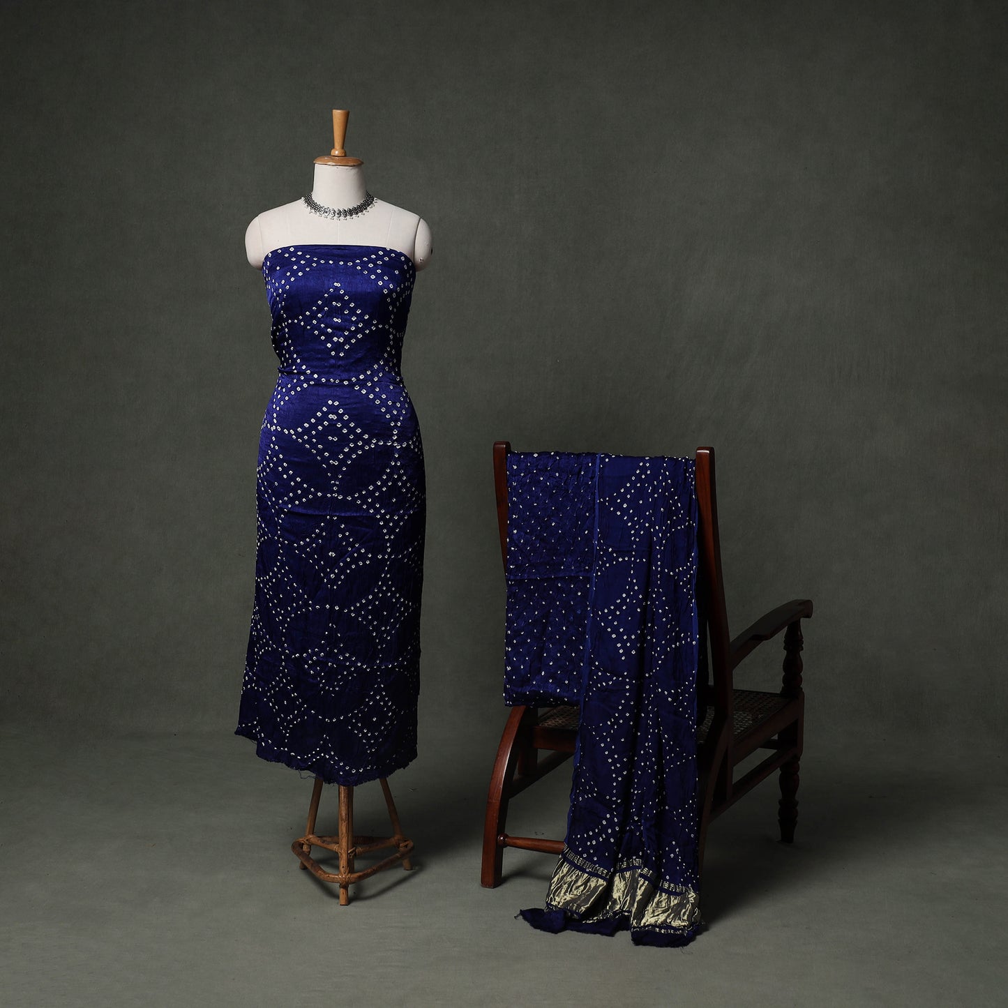 Kutch Bandhani Tie-Dye Modal Silk Unstitched Dress Material Suit Set 12