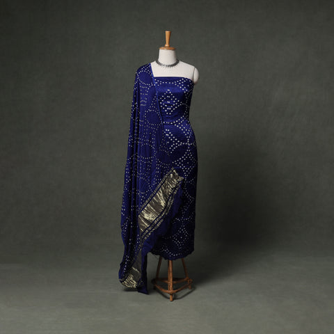 Kutch Bandhani Tie-Dye Modal Silk Unstitched Dress Material Suit Set 12