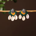 Green - shifa handcrafted gs & shell work fabart earrings