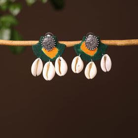 Green - shifa handcrafted gs & shell work fabart earrings