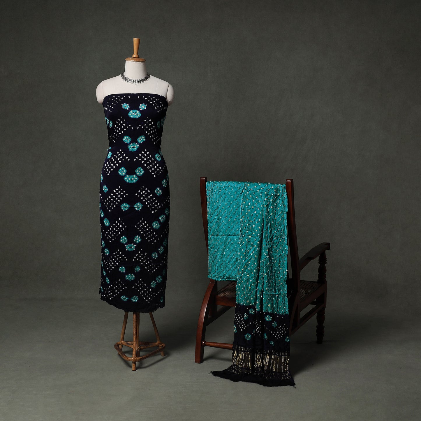 Kutch Bandhani Tie-Dye Modal Silk Unstitched Dress Material Suit Set 14