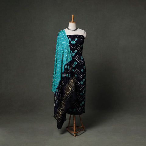 Kutch Bandhani Tie-Dye Modal Silk Unstitched Dress Material Suit Set 14