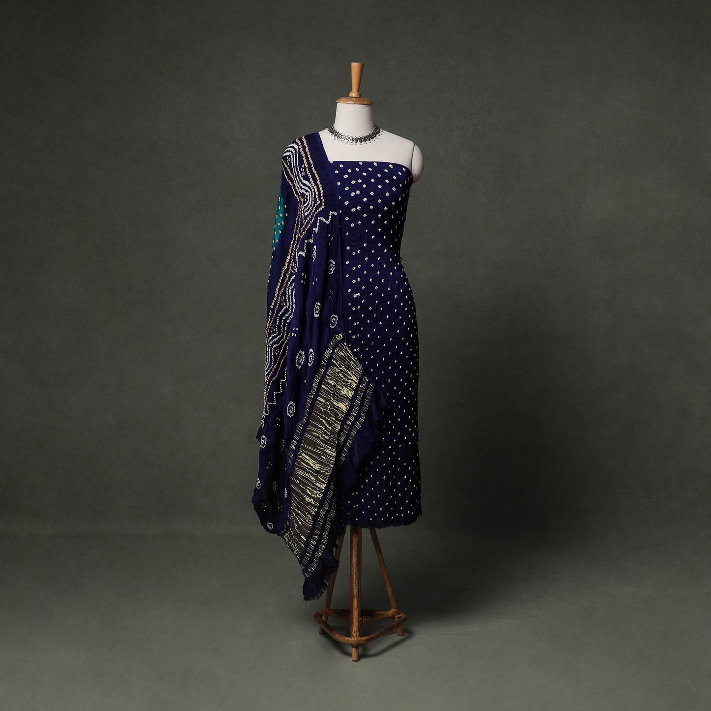 Kutch Bandhani Tie-Dye Modal Silk Unstitched Dress Material Suit Set 16