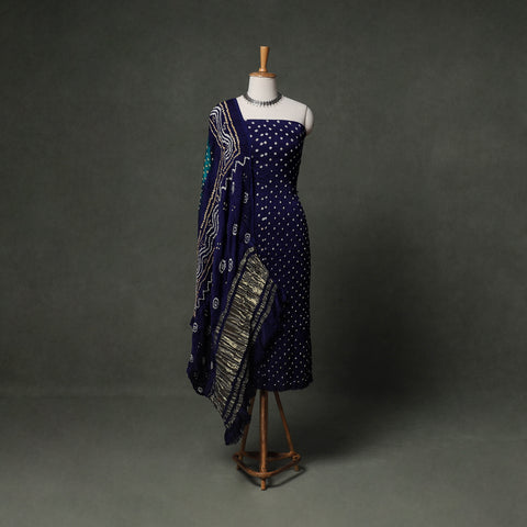 Kutch Bandhani Tie-Dye Modal Silk Unstitched Dress Material Suit Set 16