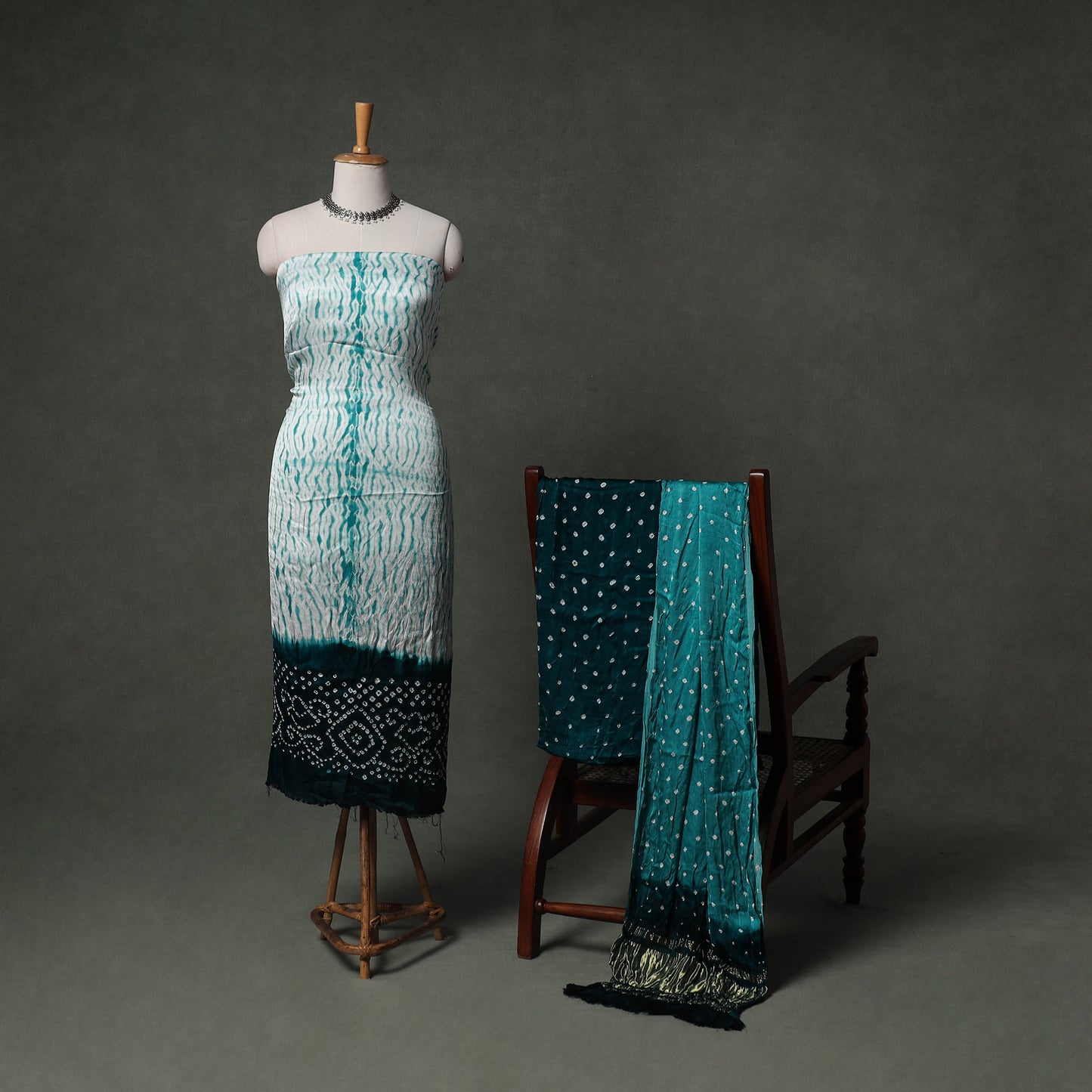Kutch Bandhani Tie-Dye Modal Silk Unstitched Dress Material Suit Set 18