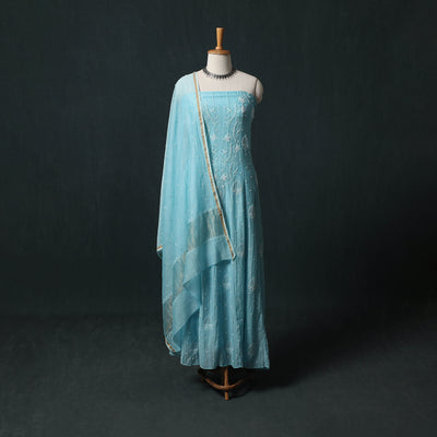 Mul Chanderi Semi Stitched Heavy Hand Embroidered Beadwork 2pc Anarkali Chikankari Kurta Set 01