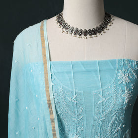 Mul Chanderi Semi Stitched Heavy Hand Embroidered Beadwork 2pc Anarkali Chikankari Kurta Set 01