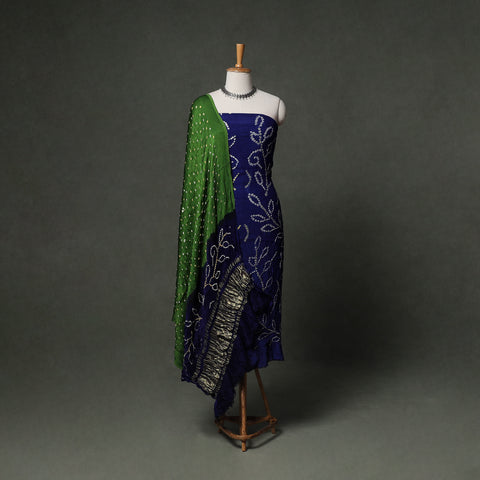 Kutch Bandhani Tie-Dye Modal Silk Unstitched Dress Material Suit Set 19